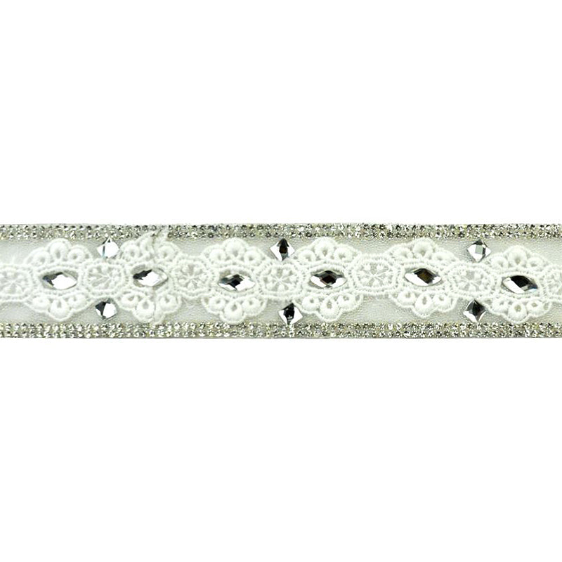 Iron-On Rhinestone Lace Trim - 1 1/2" Width (10 Yard Roll) - BR-7550-1 White