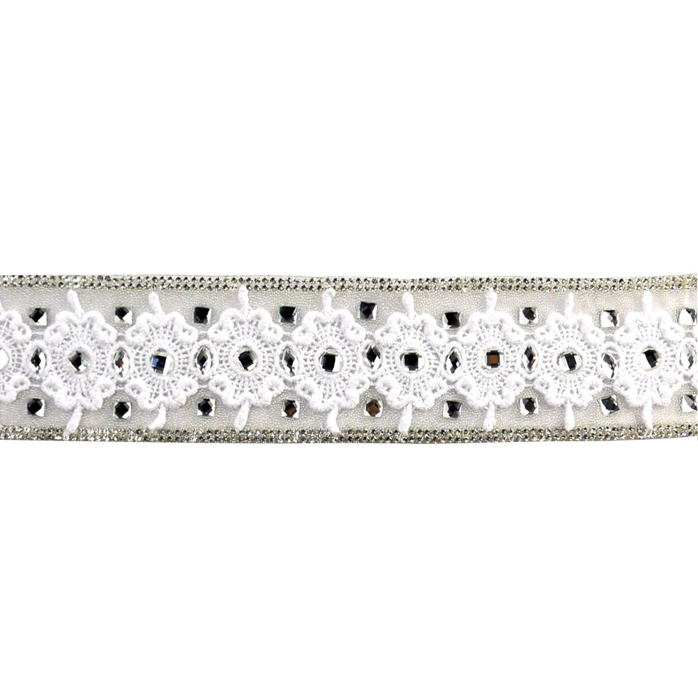 Iron-On Rhinestone Lace Trim- 1 1/2" wide - BR-7555-1