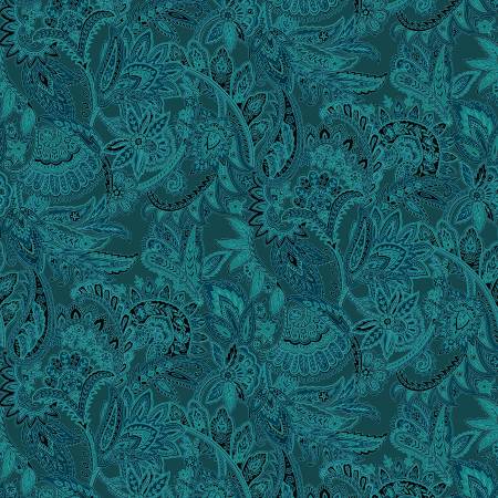 RJR Jinny Beyer teal paisley quilting cotton fabric