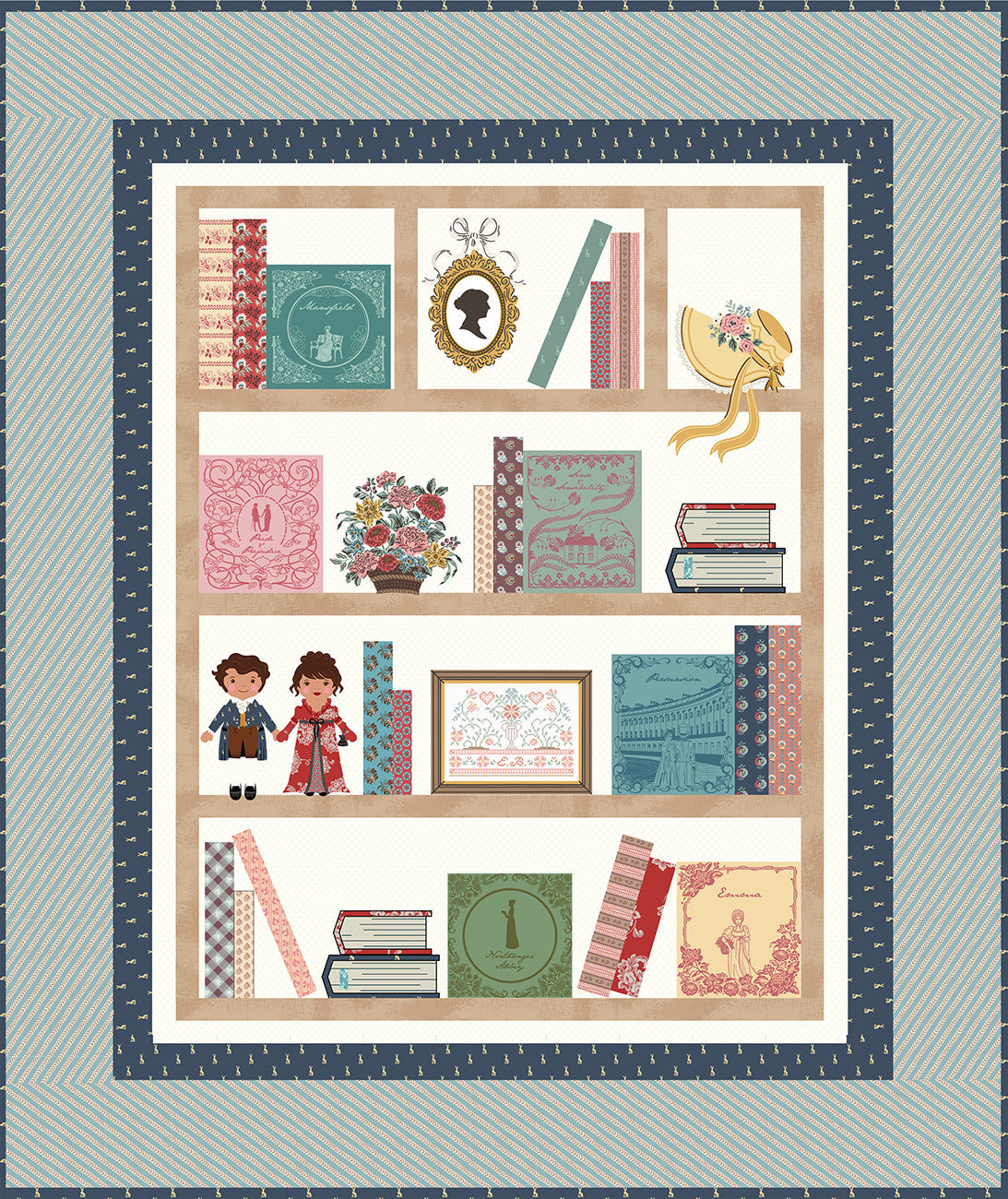 Jane Austen Library Quilt - Machine Embroidery USB