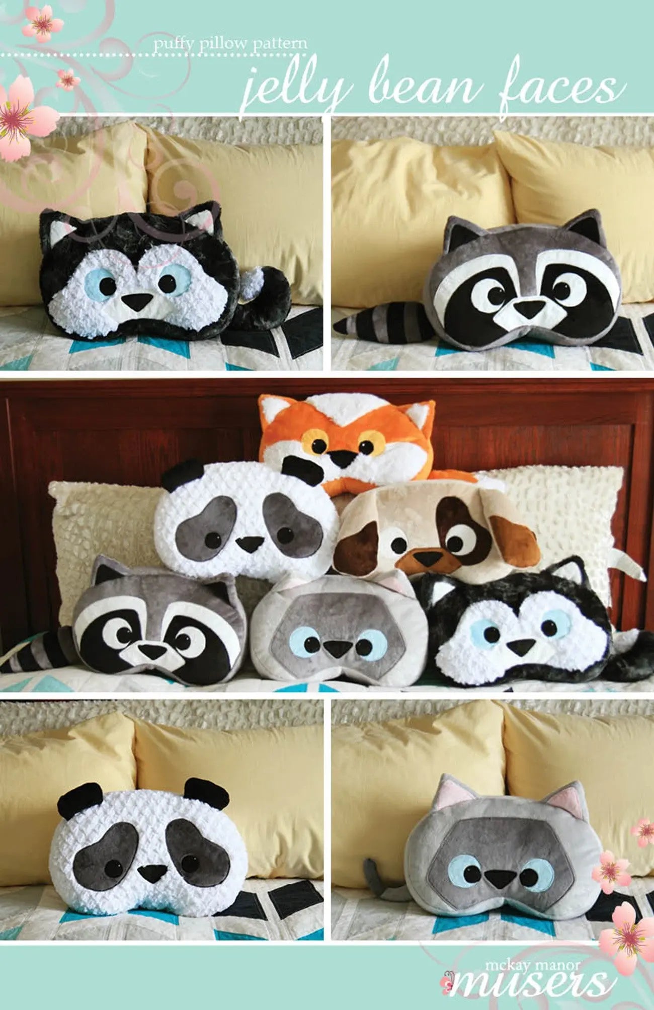 Jelly Bean Faces - Six Animals - Puffy Pillow Pattern - Linda's Electric Quilters