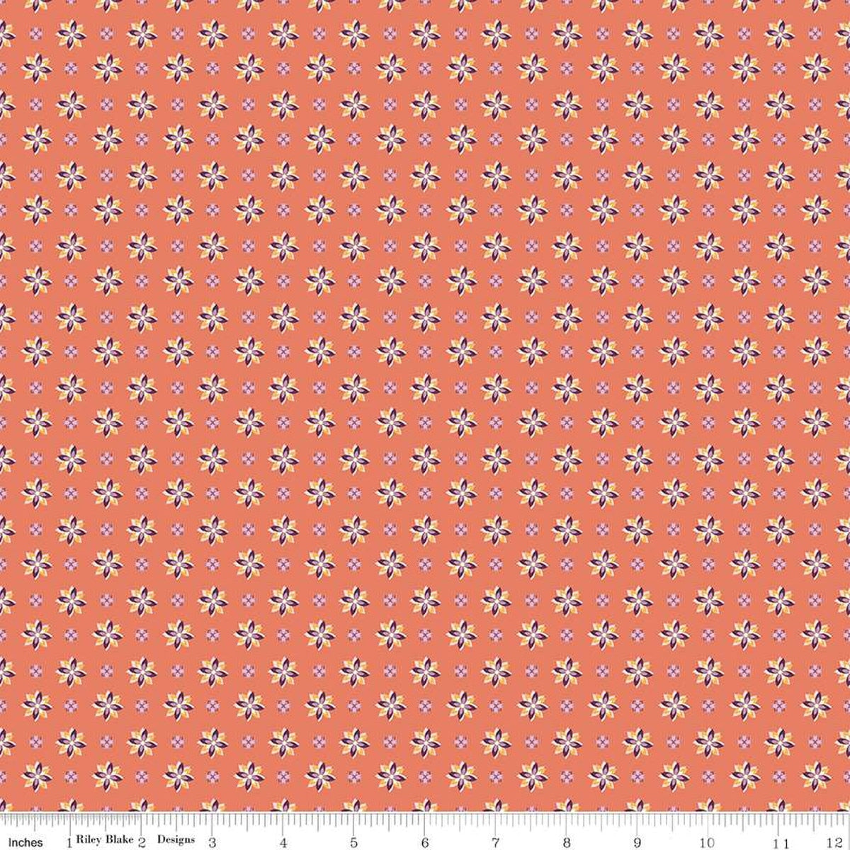 Juju's Petals Calico Orange Cotton 43"/44" Fabric Per Yard