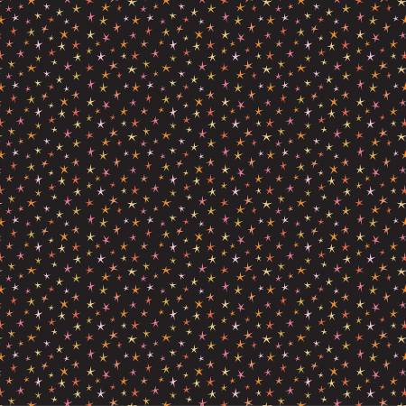 Poppie Cotton Kitty Loves Candy black sparkly stars quilting cotton fabric