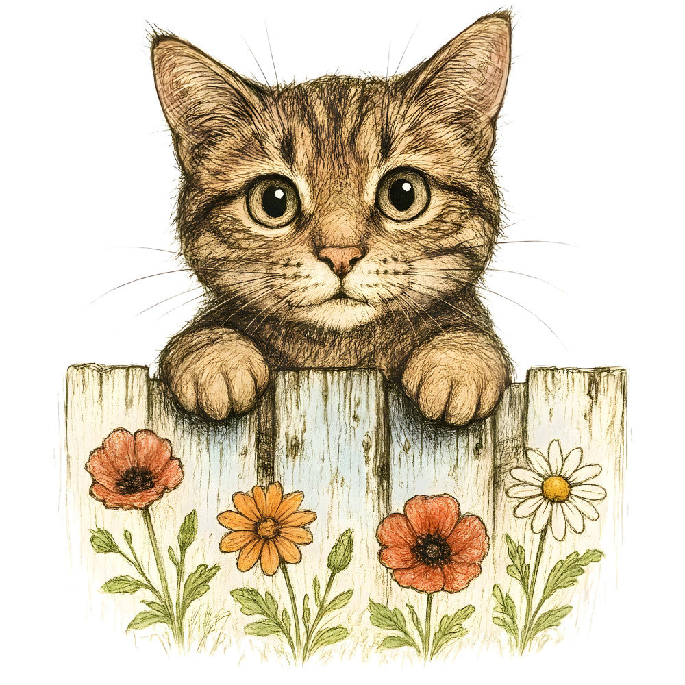 Kittens Peeking Over Fence Fabric Panel 1