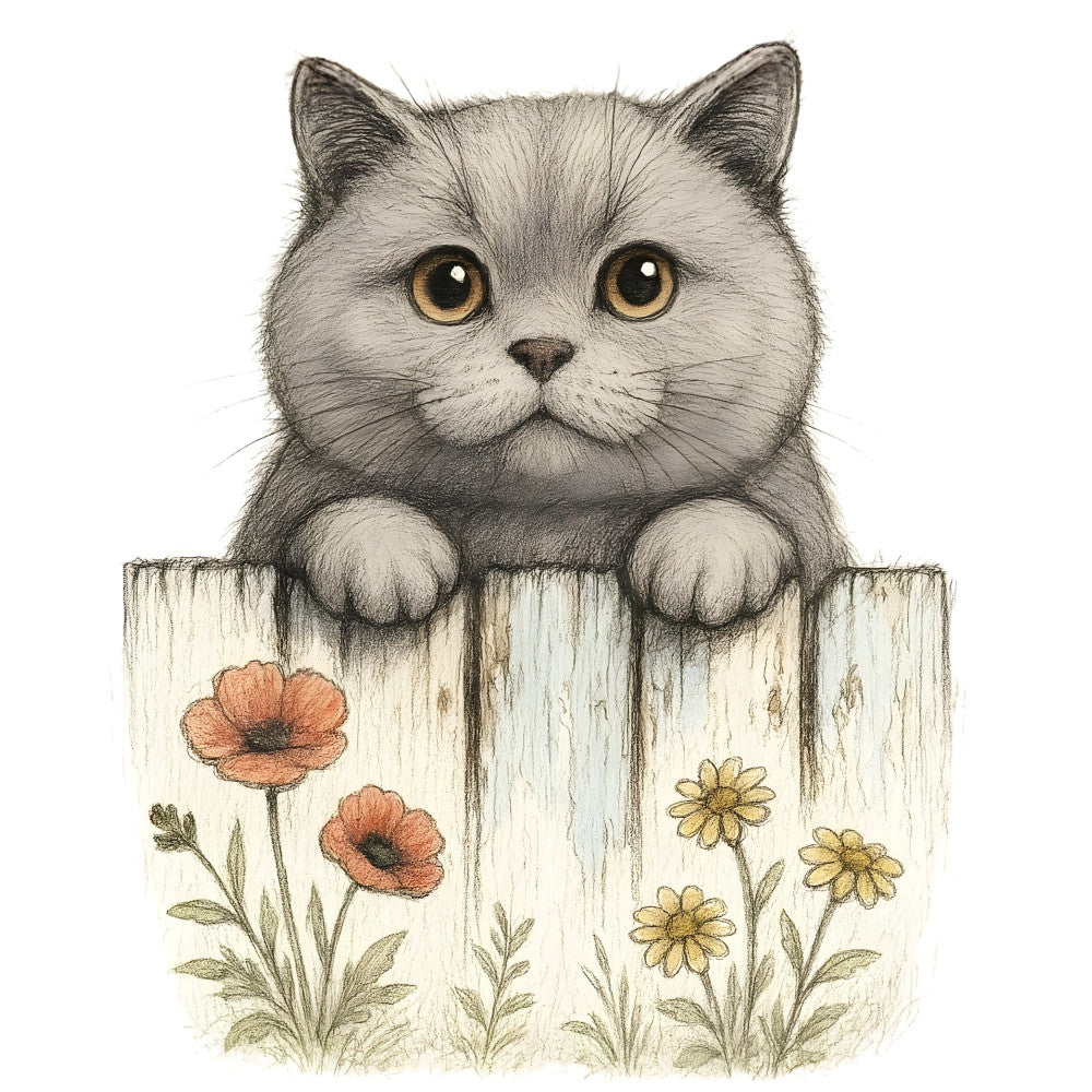 Kittens Peeking Over Fence Fabric Panel 14