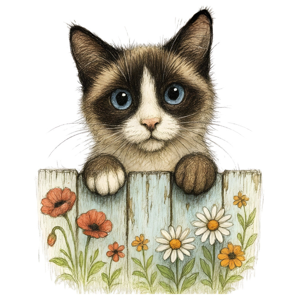 Kittens Peeking Over Fence Fabric Panel 2