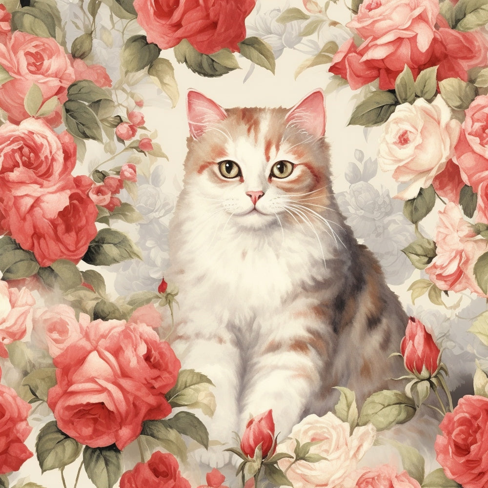 Kittens in the Rose Garden Fabric Panel 1