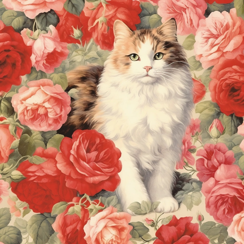 Kittens in the Rose Garden Fabric Panel 10