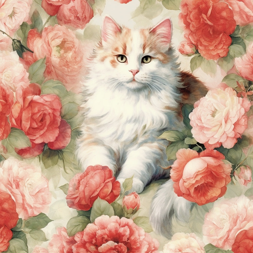 Kittens in the Rose Garden Fabric Panel 7 QuiltingFabricPanels