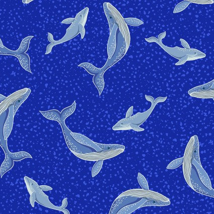 Lewis and Irene Ocean Glow blue whale glow in the dark quilting cotton fabric