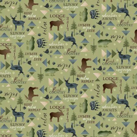 P&B Textiles Lodge Life 4-Way Lodge Allover quilting fabric in Green