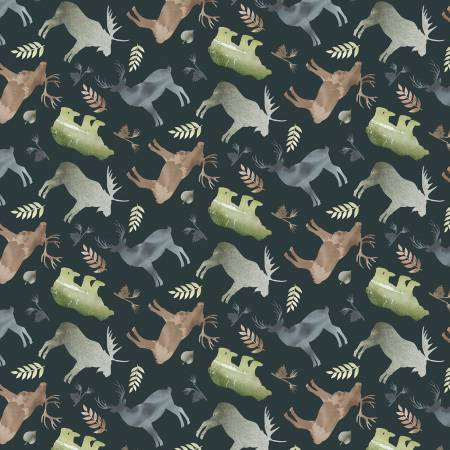P&B Textiles Lodge Life Animal Toss quilting fabric in Charcoal