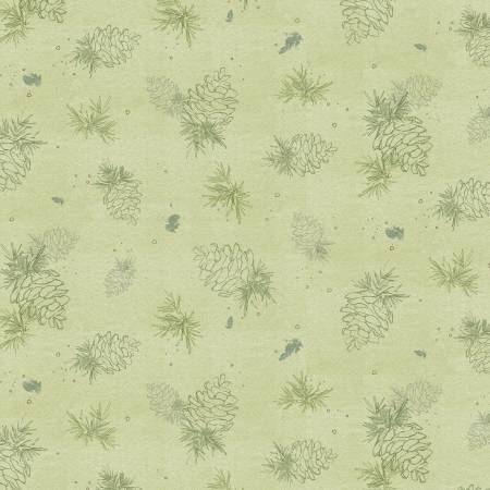 P&B Textiles Lodge Life Pinecone Linework Toss quilting fabric in Green