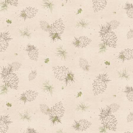 P&B Textiles Lodge Life Pinecone Linework Toss quilting fabric in Tan