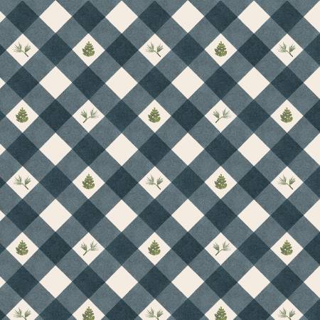 P&B Textiles Lodge Life Pinecone Plaid quilting fabric in Blue