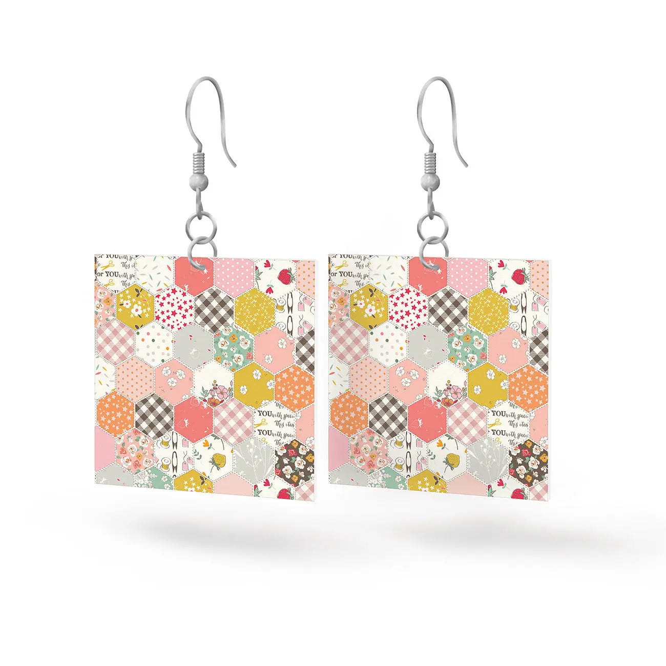 Leather Square Earrings BloomBerry - Linda's Electric Quilters