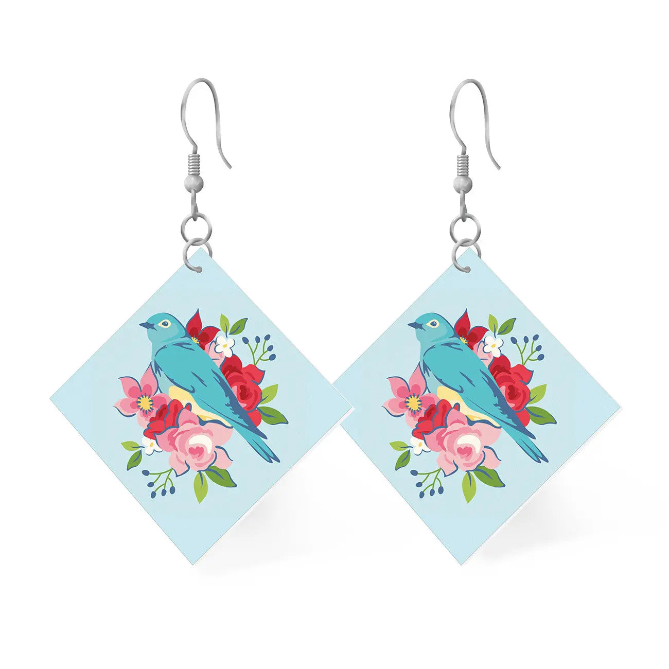 Leather Square Earrings Bluebird - Linda's Electric Quilters