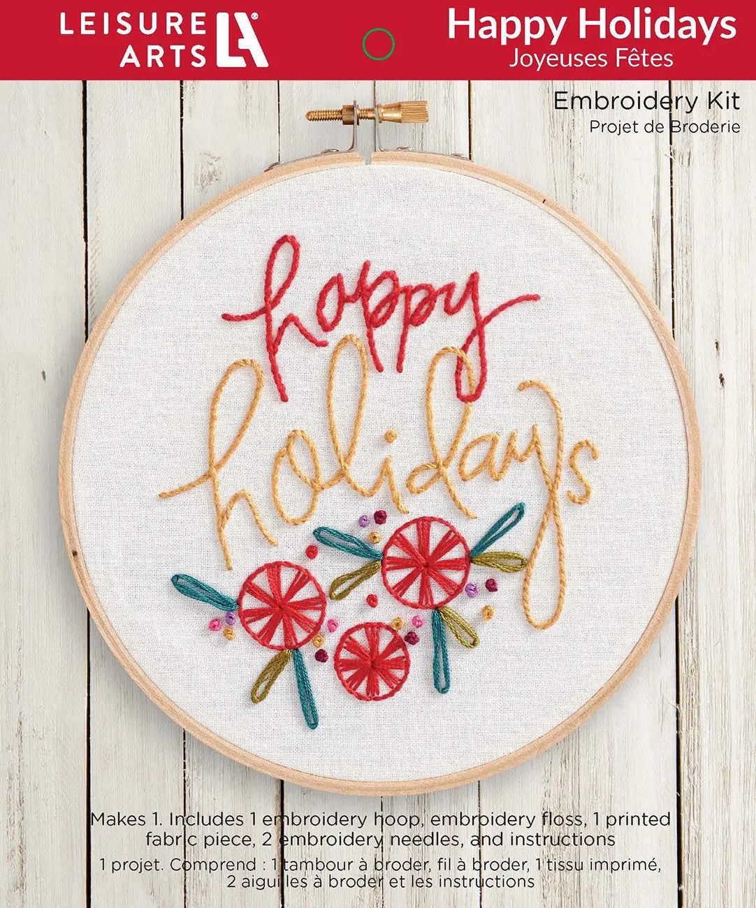 Leisure Arts Embroidery Kit 6in Happy Holidays Checker Distributor