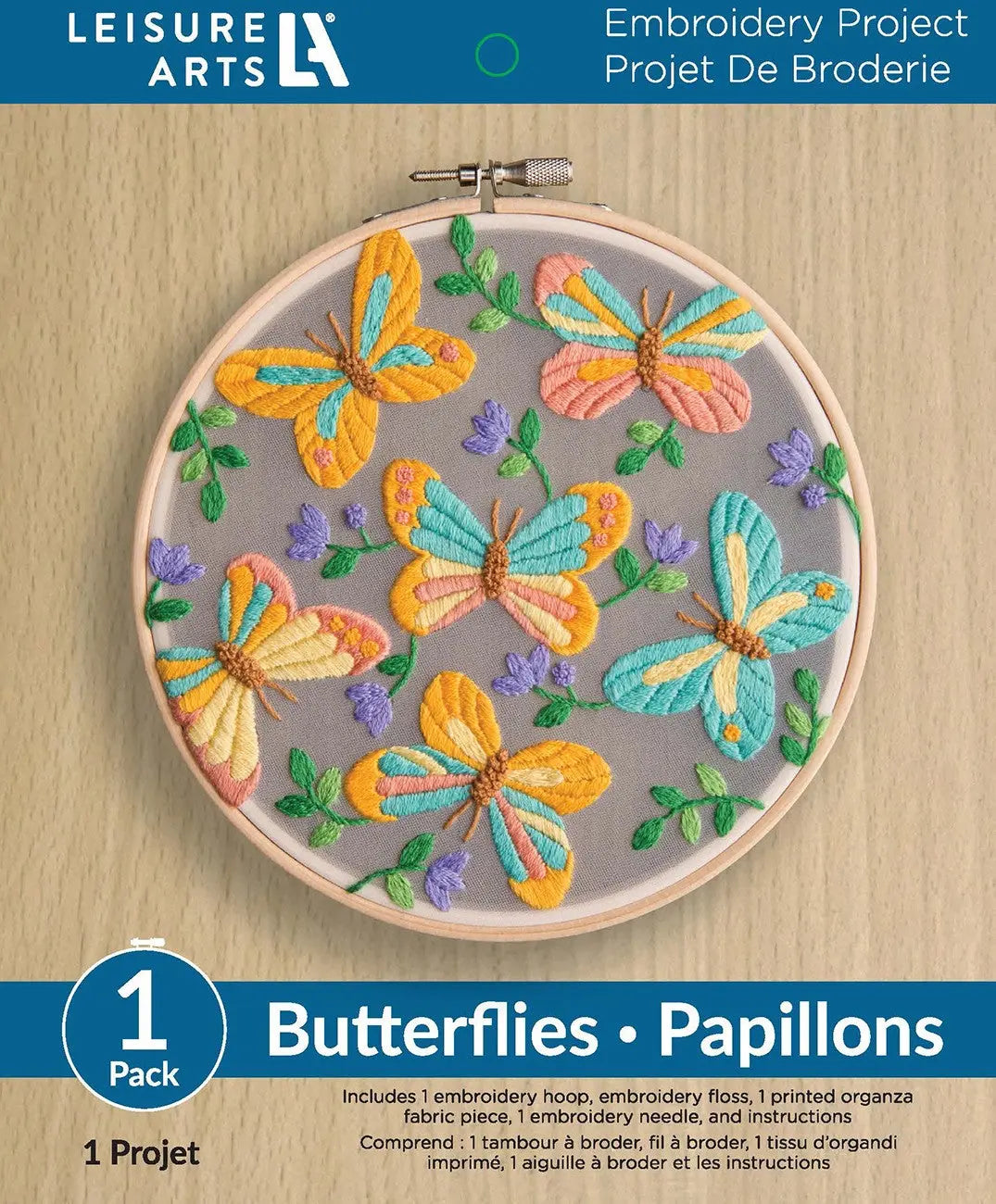 Leisure Arts Kit Embroidery 6in Org Butterfly Checker Distributor