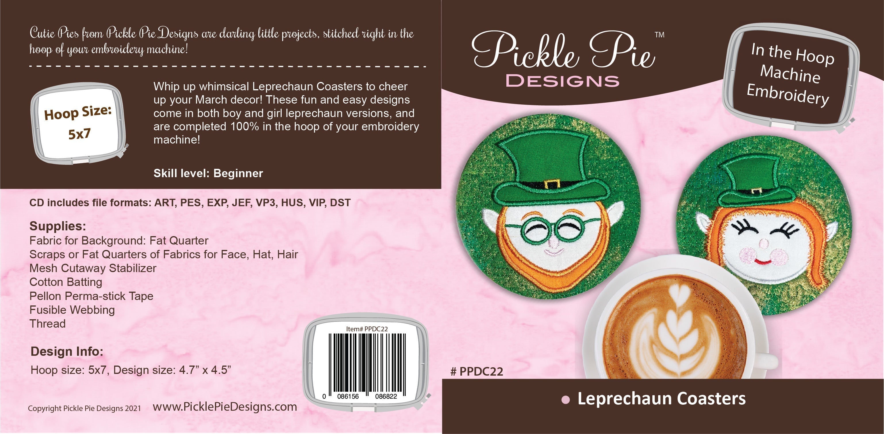 Leprechaun Boy and Girl Coasters In the Hoop Embroidery Design Collection