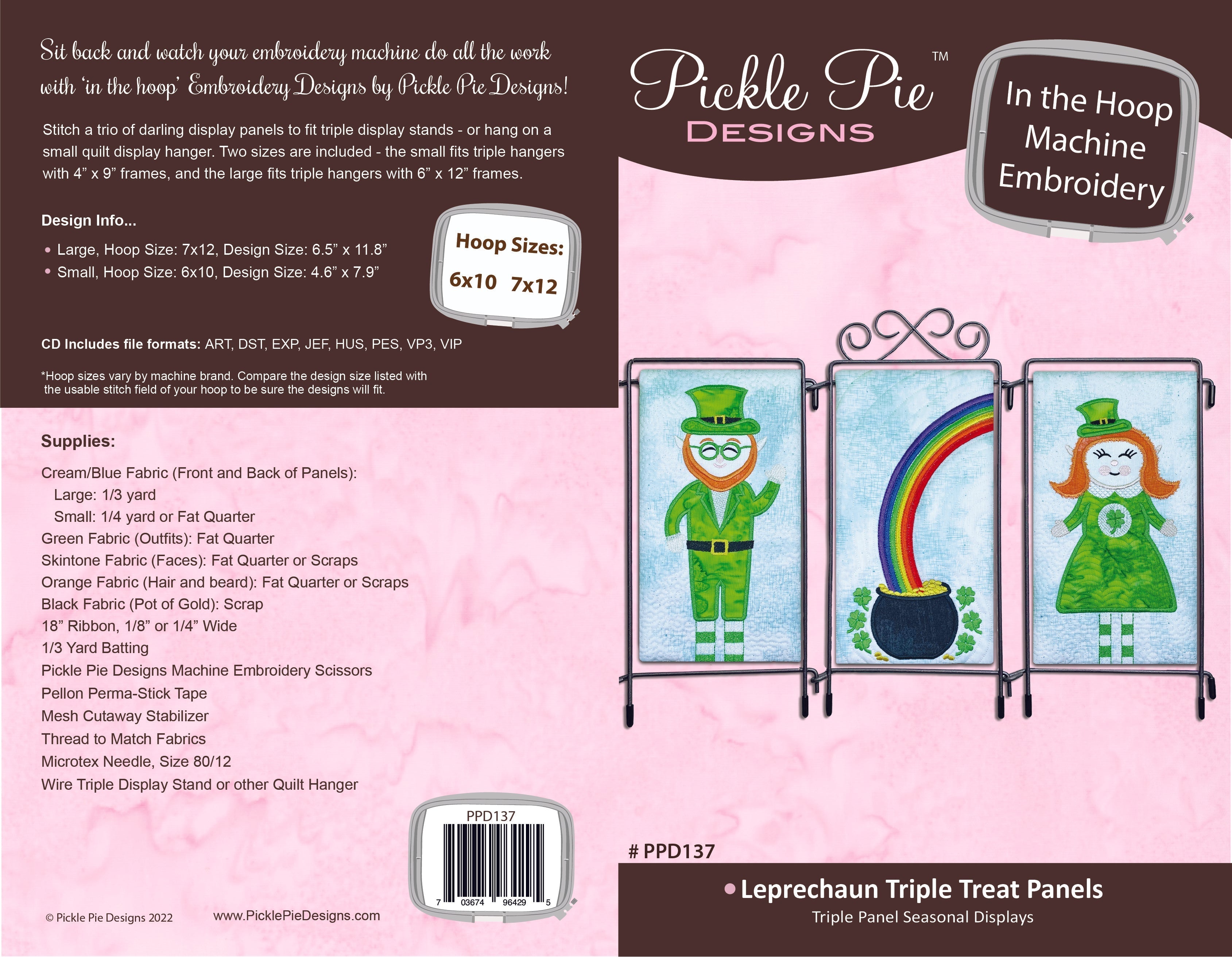 Leprechaun Triple Treat Panels In the Hoop Machine Embroidery Design Set