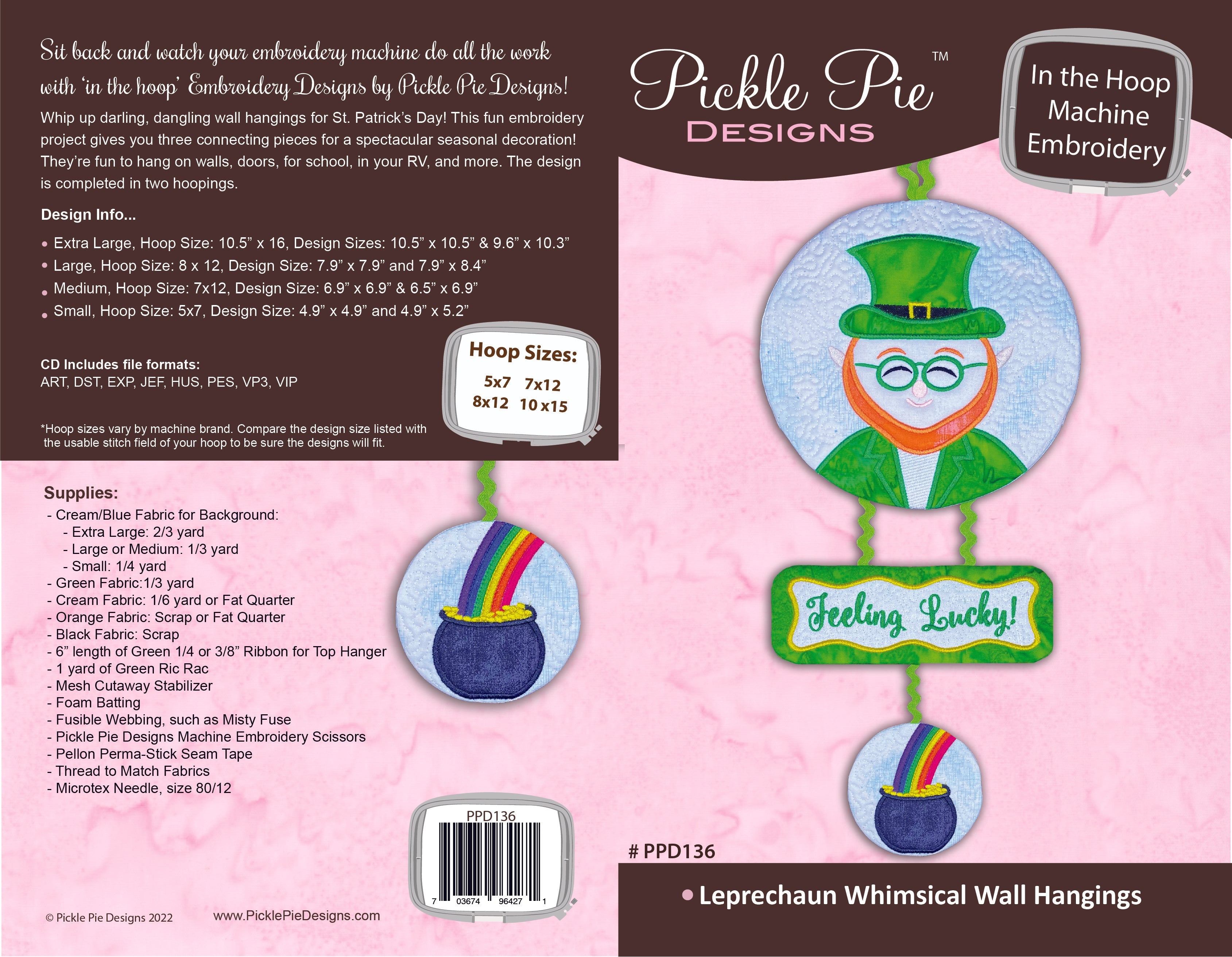 Leprechaun Whimsical Wall Hangings In the Hoop Machine Embroidery Design Set