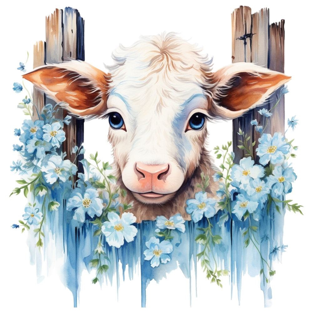 Light Blue Farm Animals Fabric Panel 4