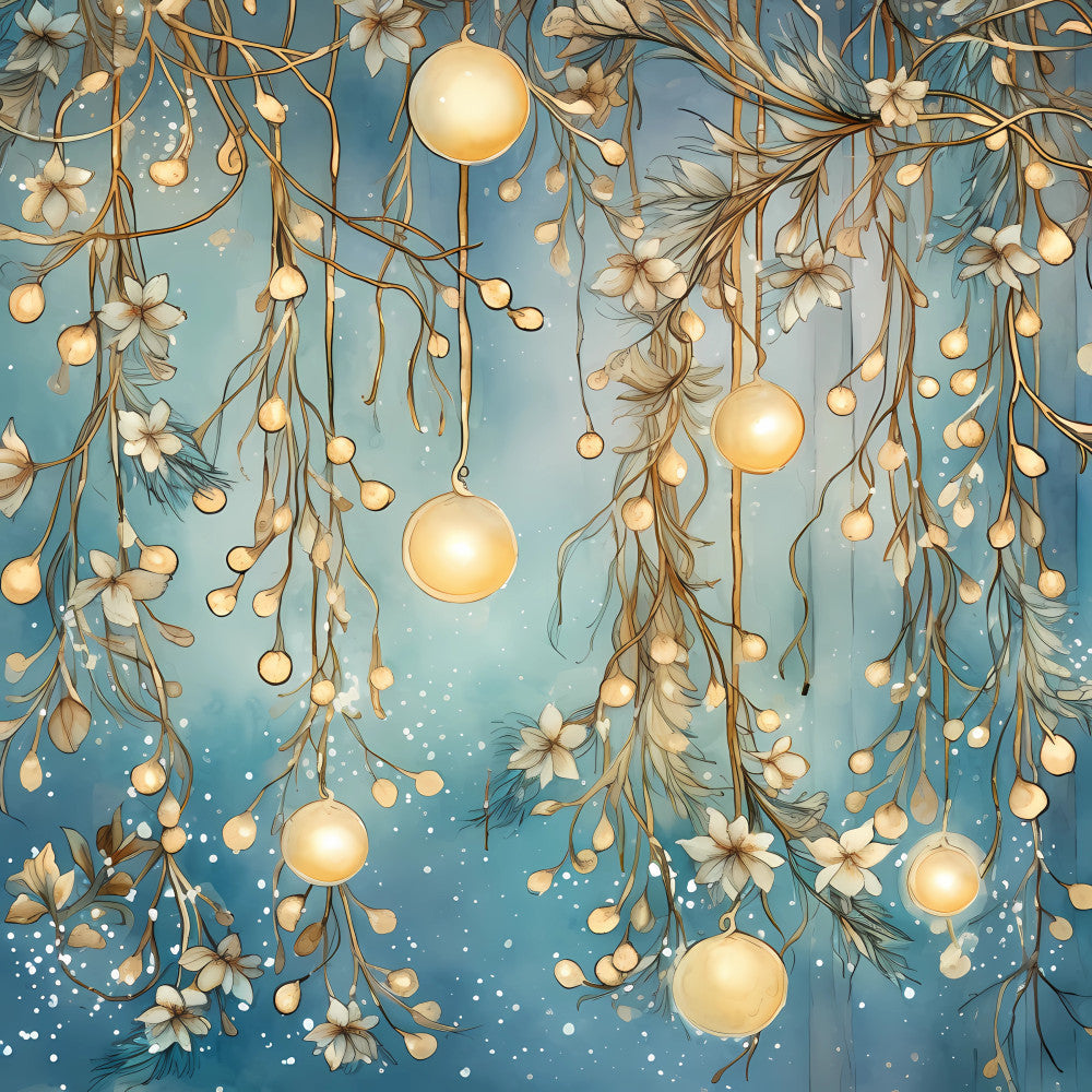 Light Blue and Gold Christmas Fabric Panel 12 QuiltingFabricPanels