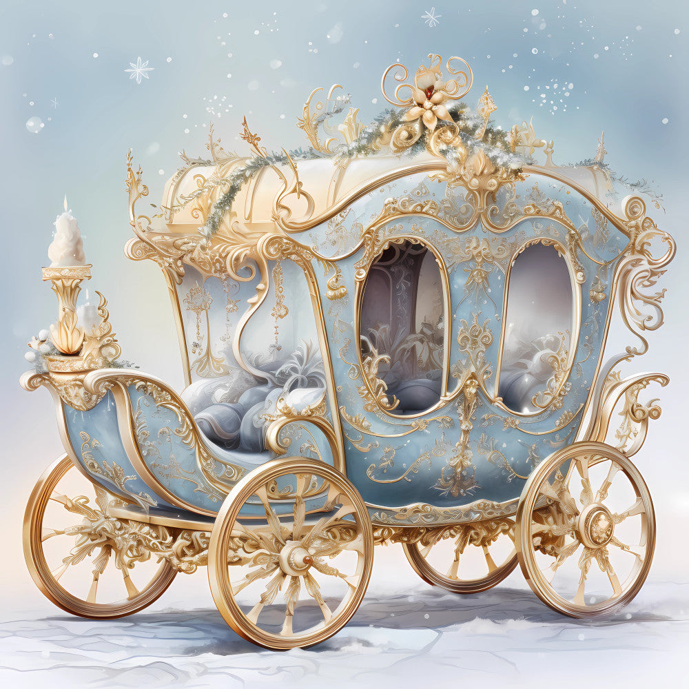 Light Blue and Gold Christmas Fabric Panel 42 QuiltingFabricPanels