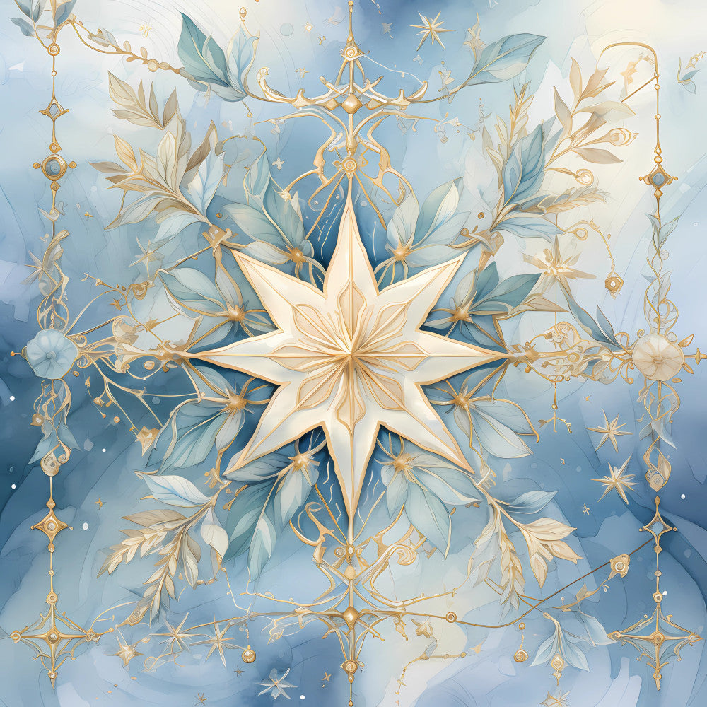 Light Blue and Gold Christmas Fabric Panel 6 QuiltingFabricPanels