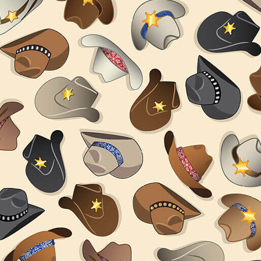 Lil' Buckaroos - Cowboy Hats - Cream 44" / 45" Fabric Per Yard
