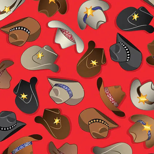 Lil' Buckaroos - Cowboy Hats - Red 44" / 45" Fabric Per Yard The Fabric Company
