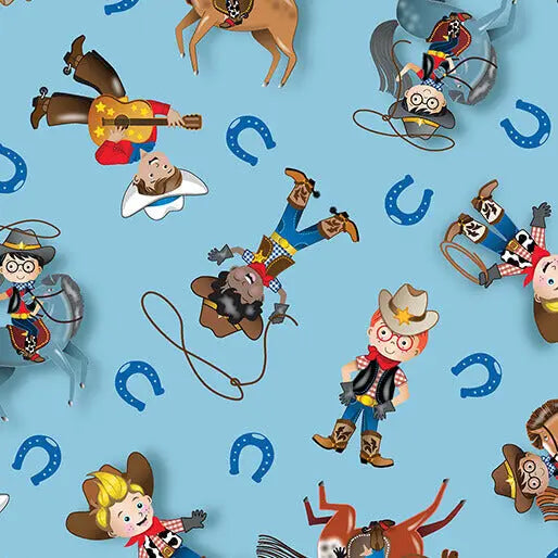 Lil' Buckaroos - Lil' Cowboys - Blue 44" / 45" Fabric Per Yard The Fabric Company