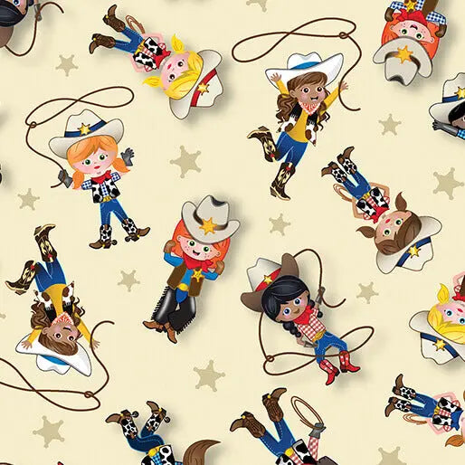 Lil' Buckaroos - Lil' Cowgirls - Cream 44" / 45" Fabric Per Yard The Fabric Company