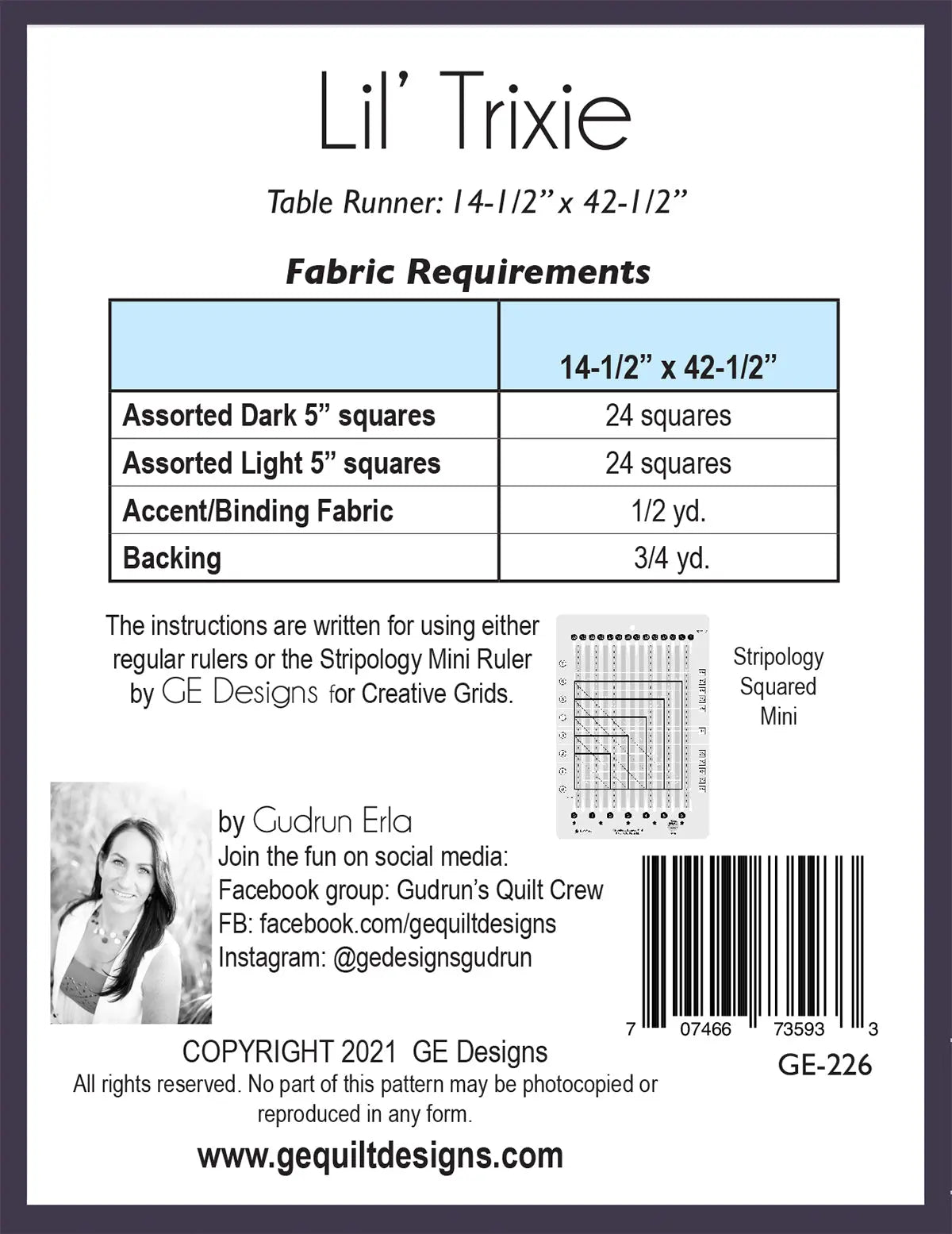 Lil' Trixie - Table Runner Pattern 226 GE Designs