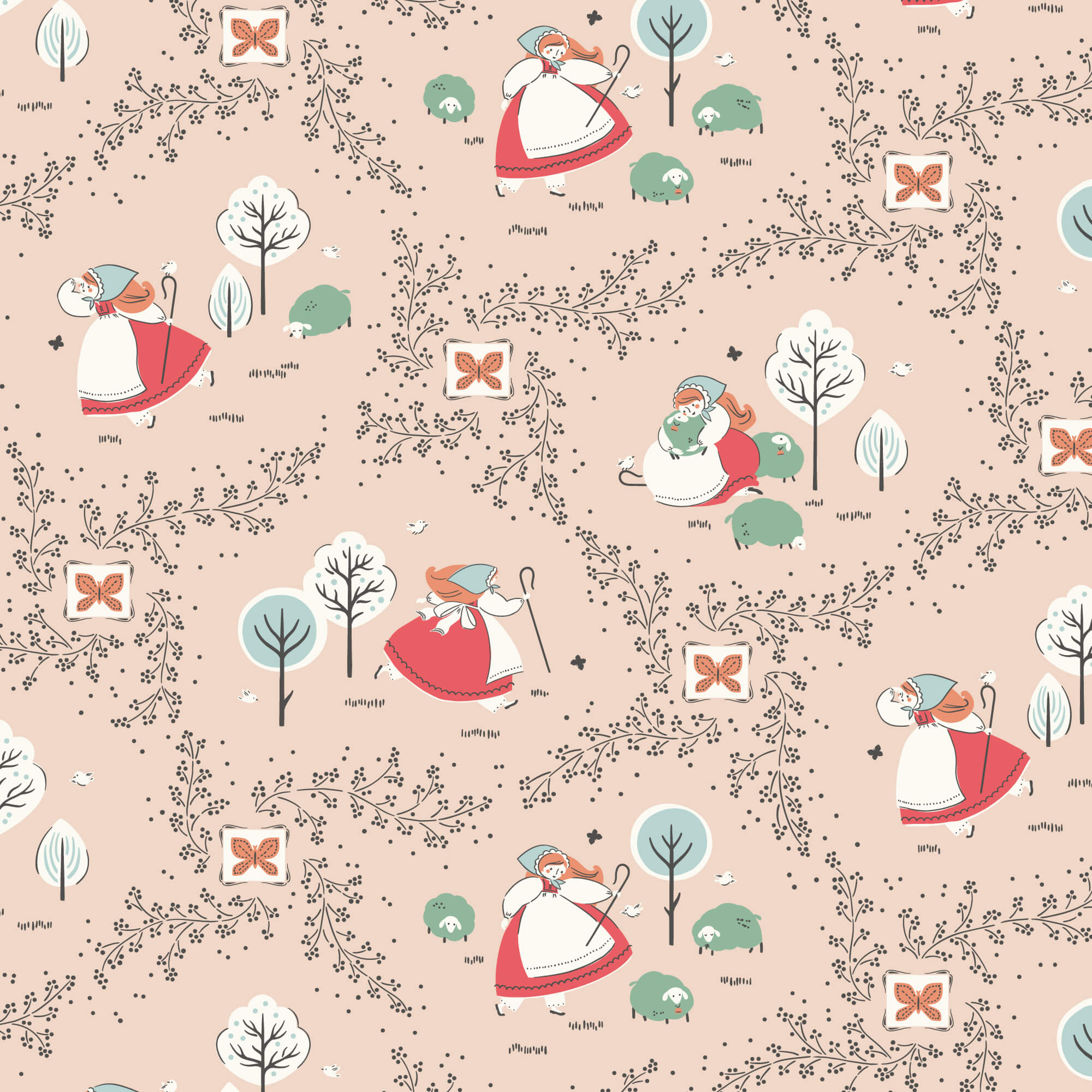 Little Bo - Bo Peep - Apricot 44" / 45" Fabric Per Yard