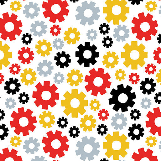 Little Builder - Little Gears - White 44" / 45" Fabric Per Yard