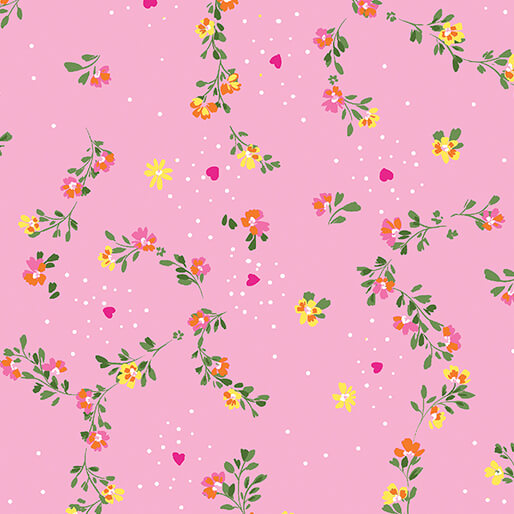 Benartex Love Grows Here floral trellis pink quilting cotton by the yard