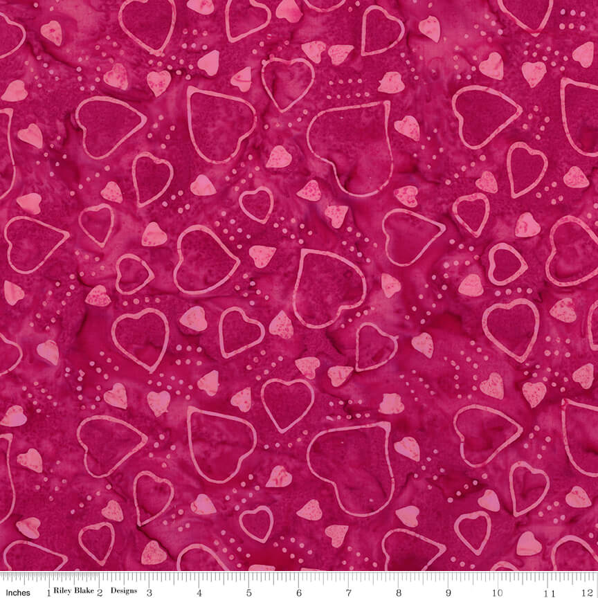 Love Punch Batiks - Hearts - Lollipop 44"/45" Fabric Per Yard