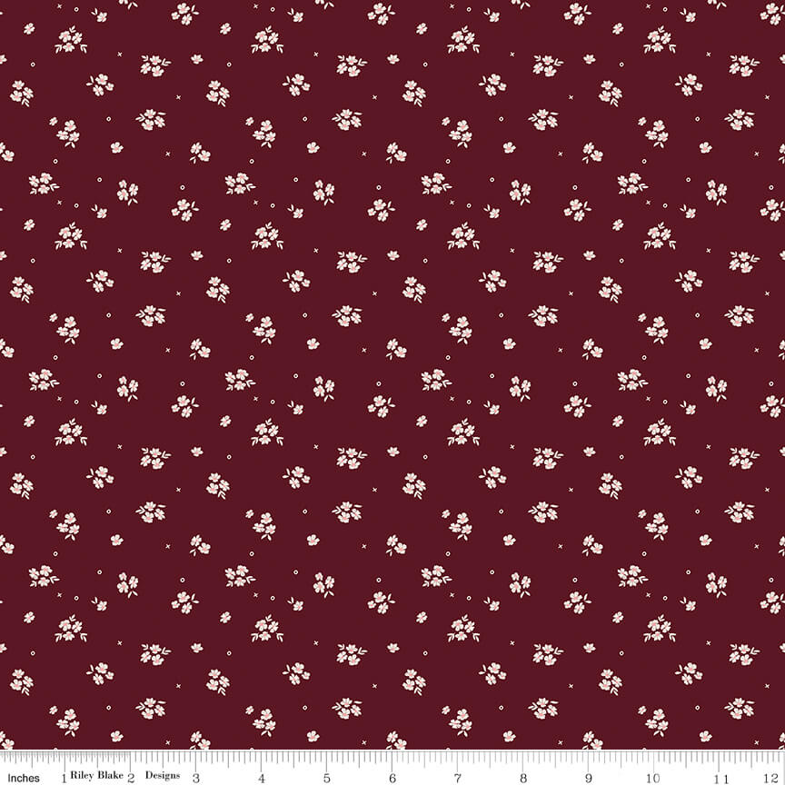 Love You Always Ditsy quilting fabric in maroon by Sandy Gervais for Riley Blake Designs, small-scale print on maroon cotton, sold by the yard