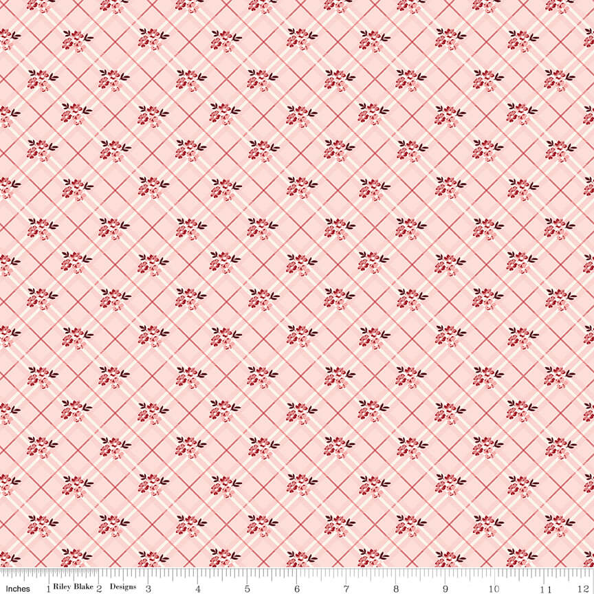 Love You Always - Floral Plaid - Pink 44"/45" Fabric Per Yard