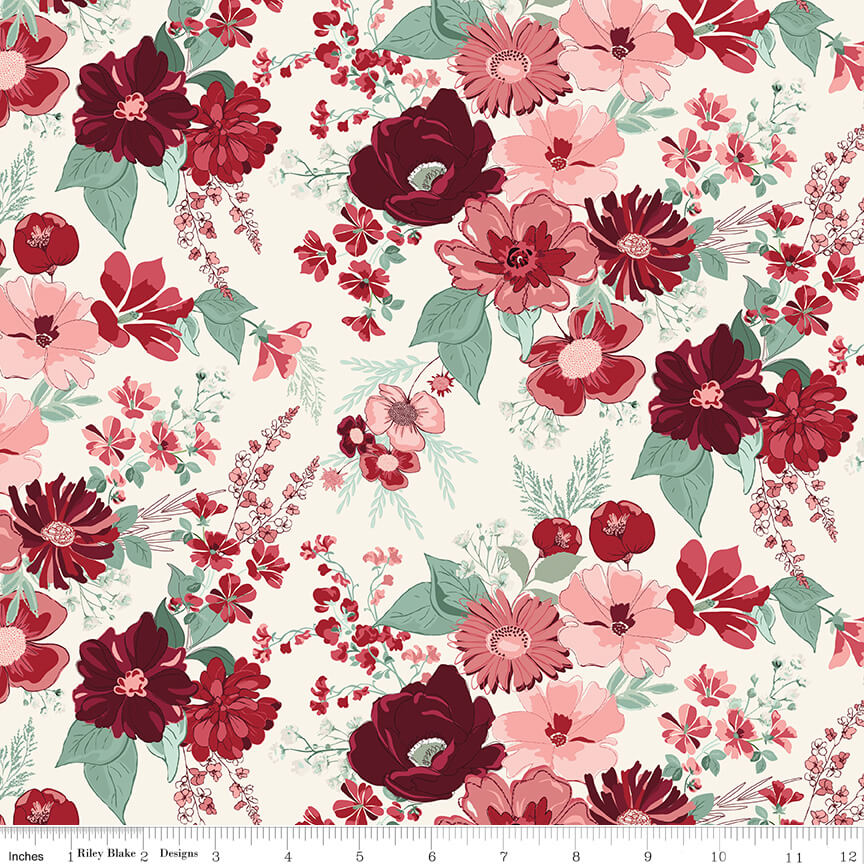 Love You Always Main quilting fabric in cream by Sandy Gervais for Riley Blake Designs, love motif print on cream cotton, sold by the yard