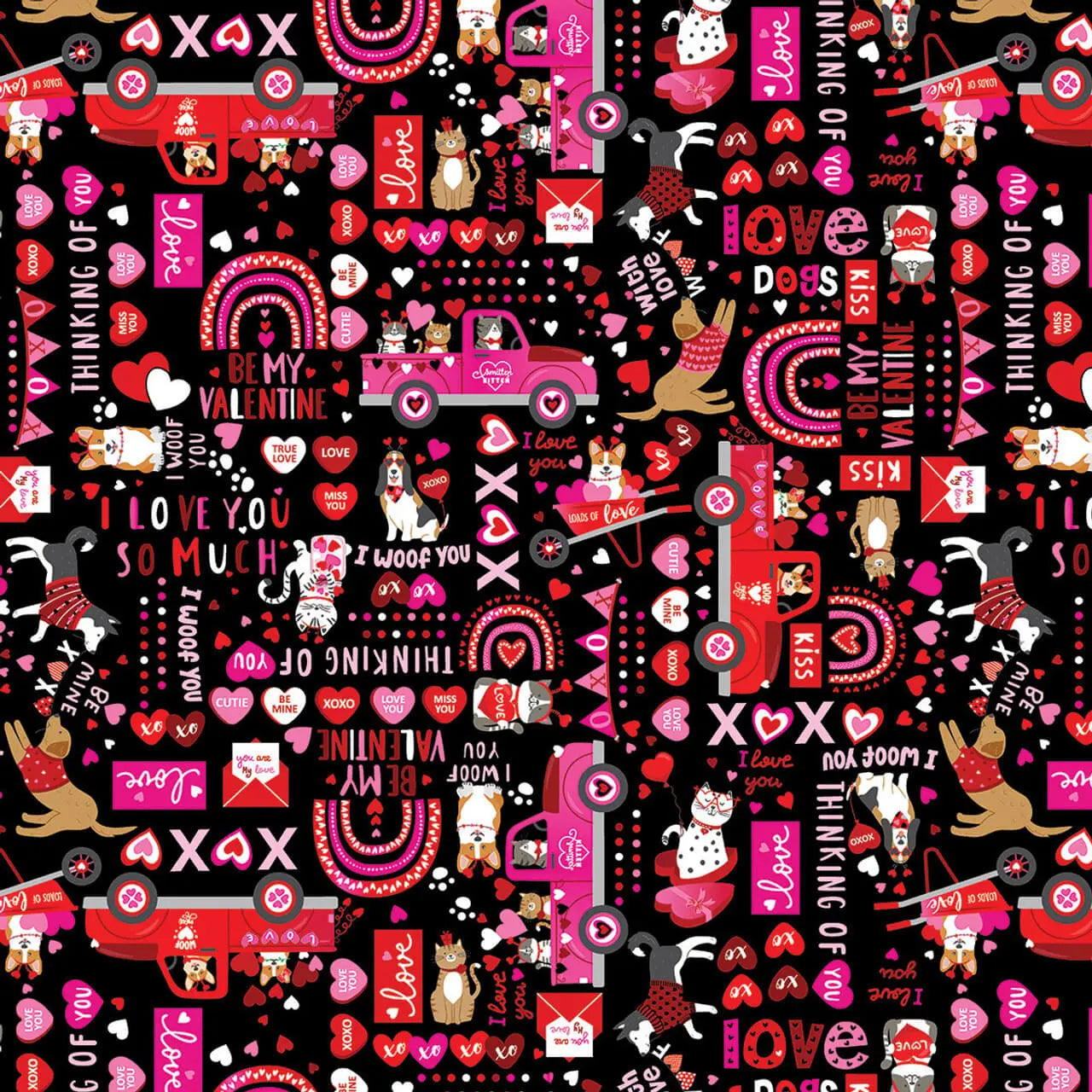 Love You Fur-Ever - XOXO Words - Black 44" / 45" Fabric Per Yard The Fabric Company