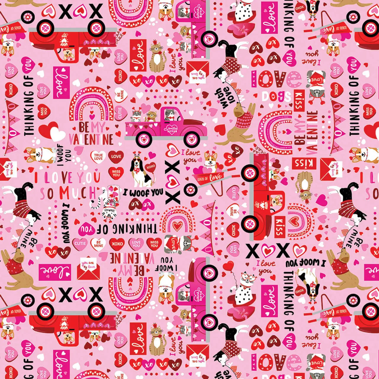 Love You Fur-Ever - XOXO Words - Pink 44" / 45" Fabric Per Yard The Fabric Company