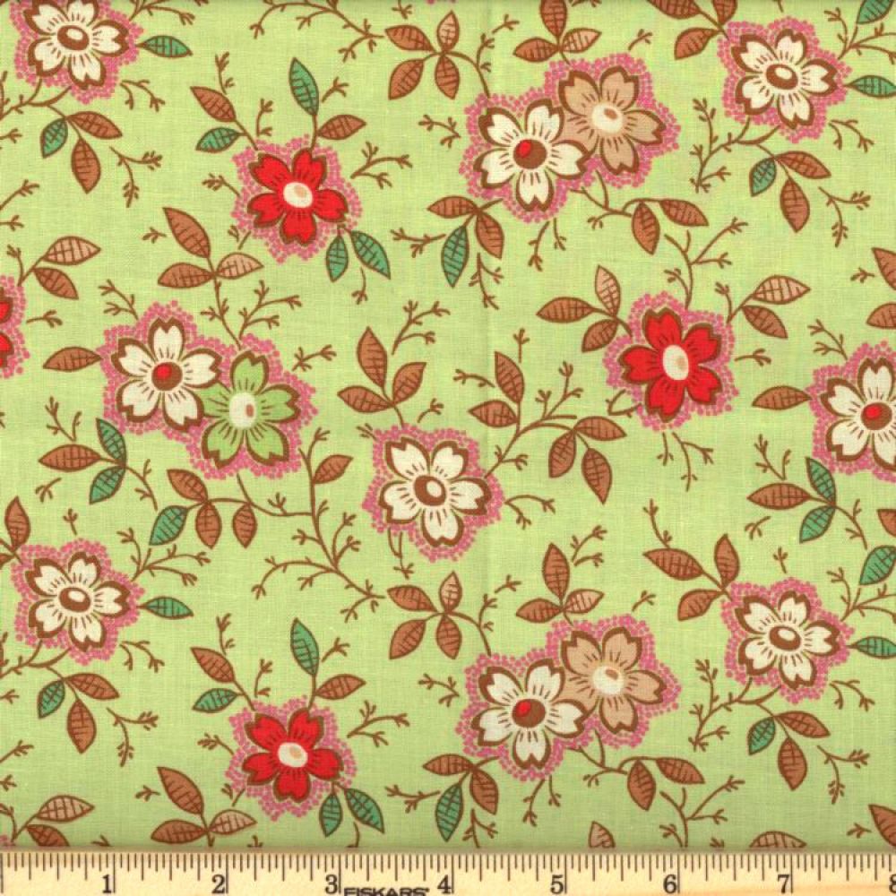 Lt Green Happy Floral 45" Wide Cotton Fabric Per Yard
