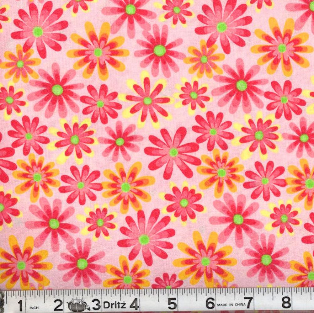 Lt Pink Flower Power 45" Wide Cotton Fabric Per Yard