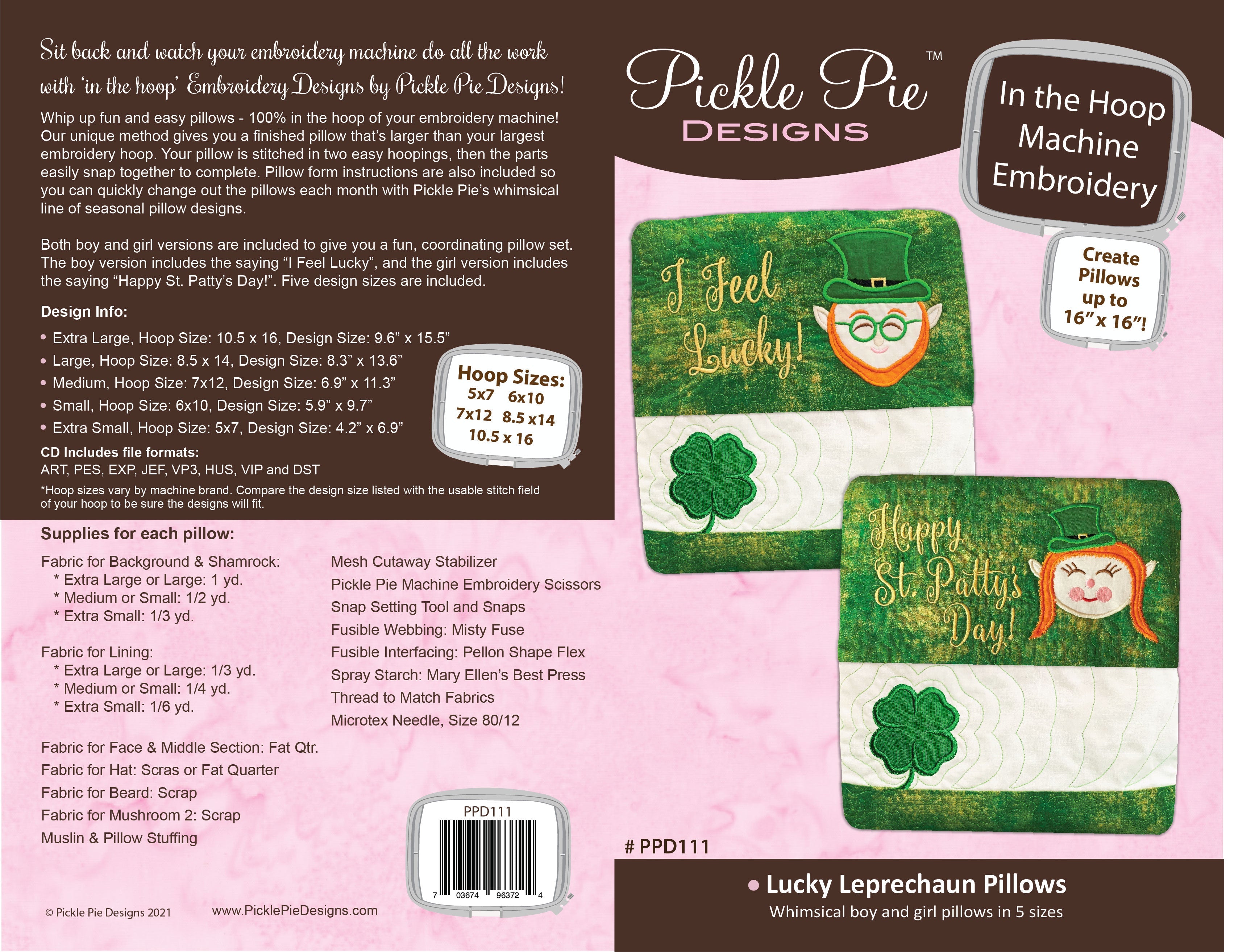 Leprechaun Boy & Girl Pillows In the Hoop Embroidery Design Collection