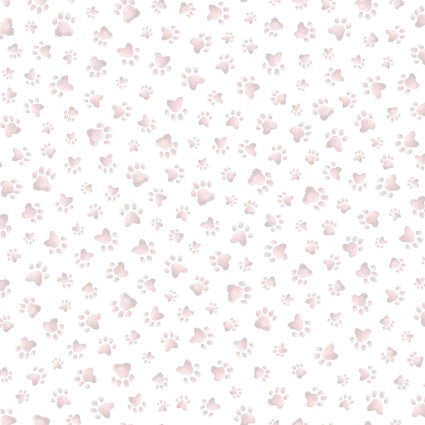 Maywood Studio Whiskers and Paws paw print quilting cotton fabric in Pink