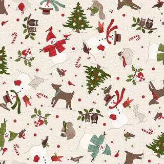 Snowtop Mountain Flannel Christmas Toss Cream quilting flannel by Maywood Studio