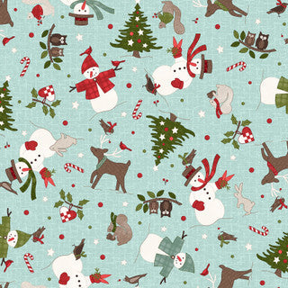Snowtop Mountain Flannel Christmas Toss Aqua quilting flannel by Maywood Studio